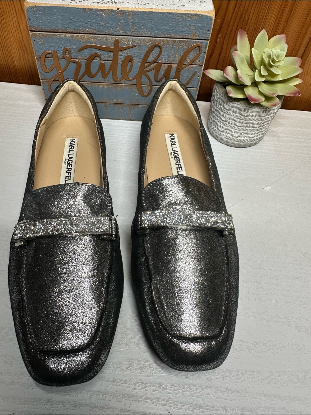Karl Lagerfeld Sparkle Black Glitter Loafers